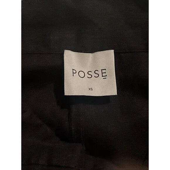 Posse Pants Presley Black Women's Linen Wide-Leg Pleated Trouser XS
